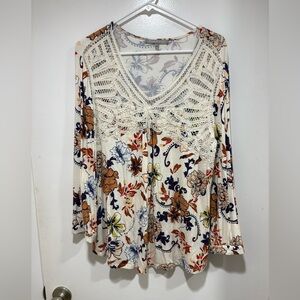 Daniel Rainn Top Womens Size Large Floral Crochet Lace Cottage Boho Flowy
